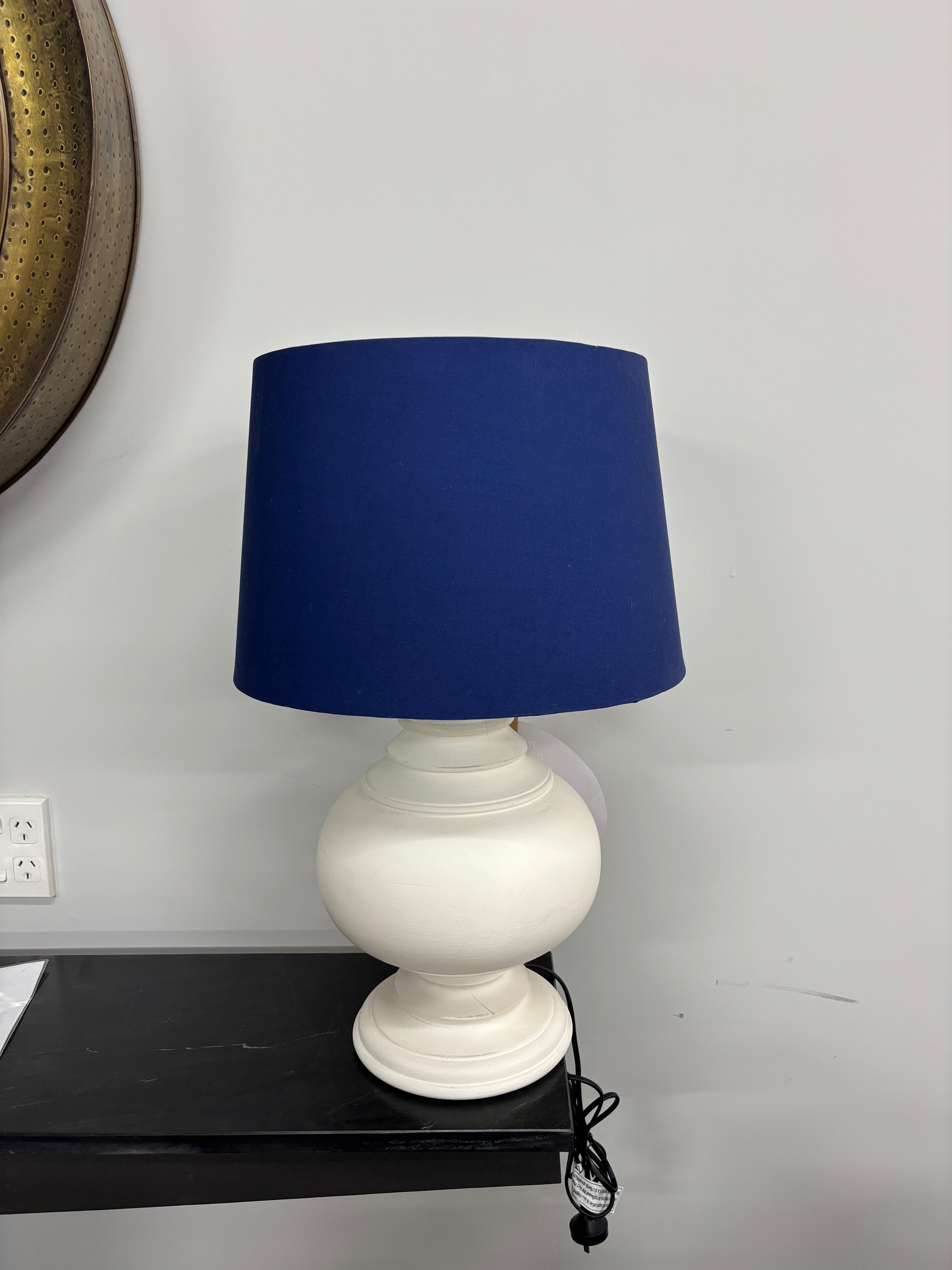 Cape Cod white lamp with blue shade