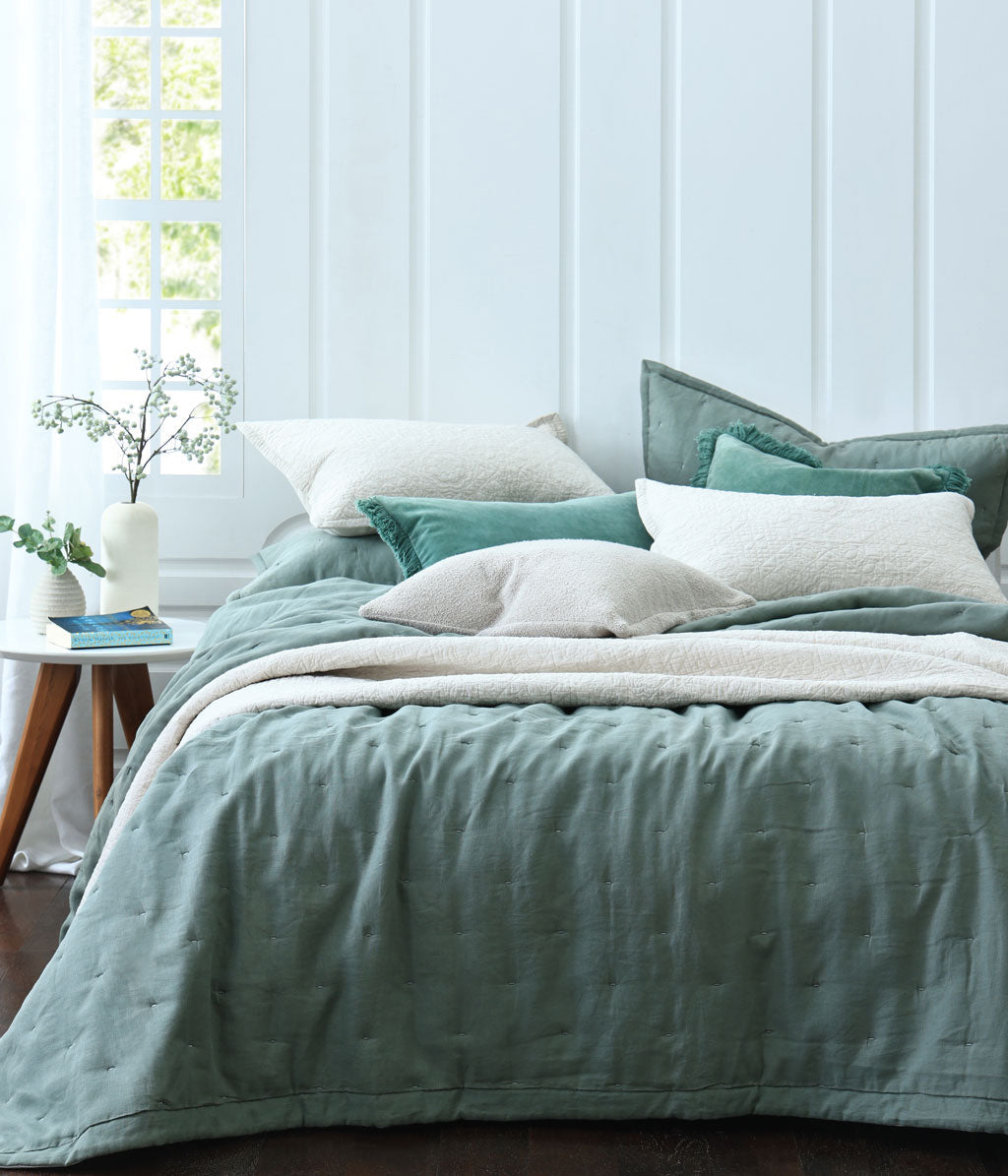 Laundered Linen Bedspread Kingseagrass