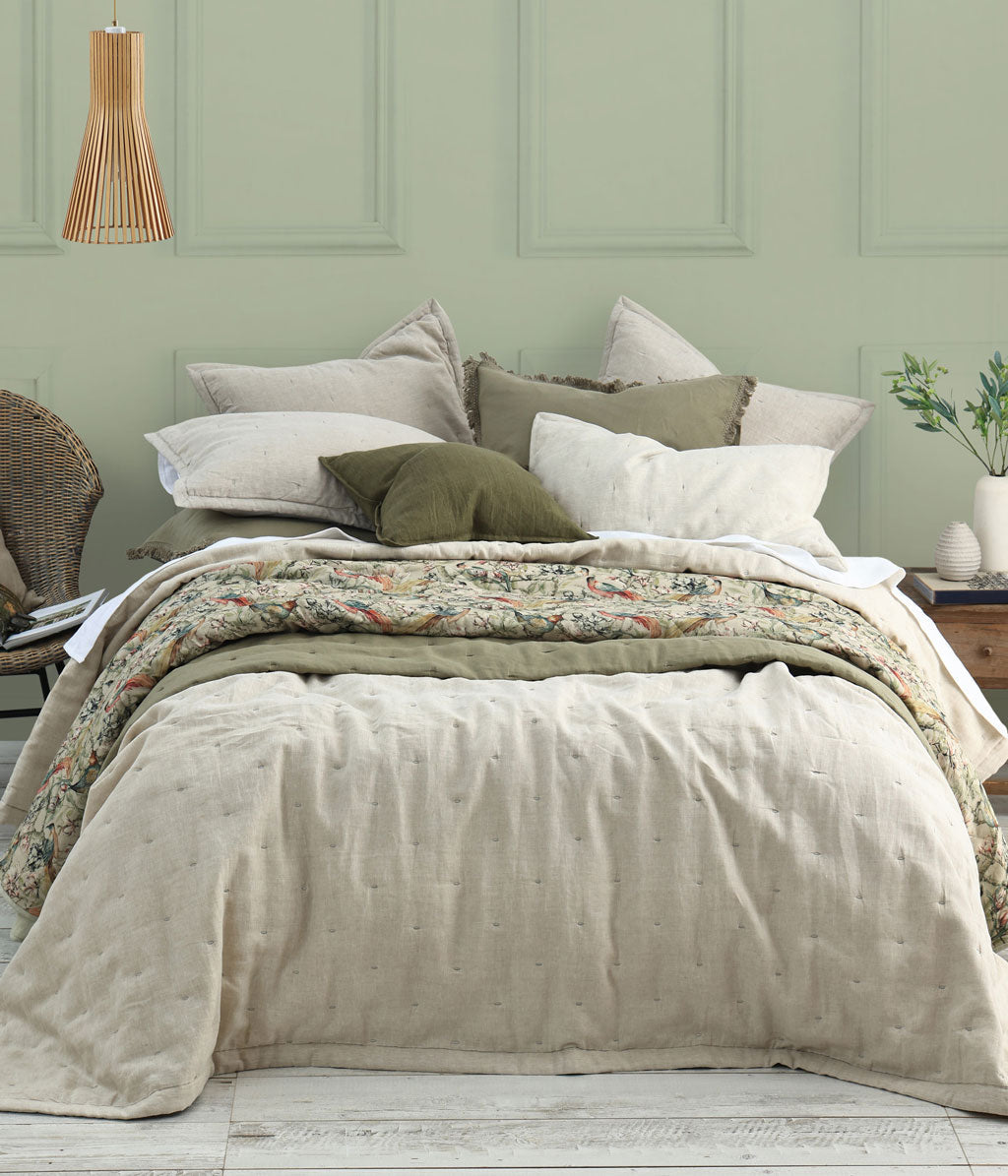 Laundered Linen Bedspread Set Natural King