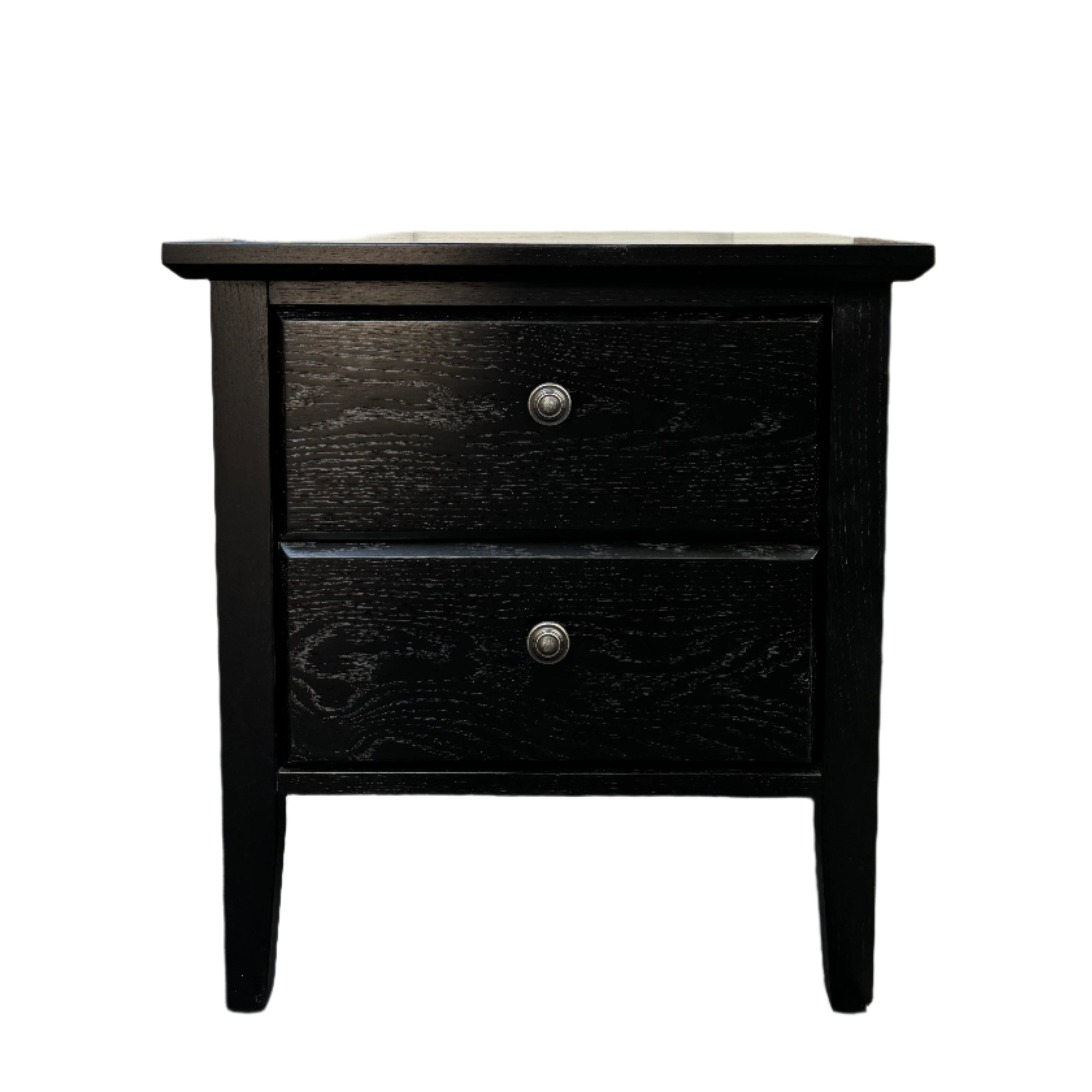 Black nightstand with two drawers