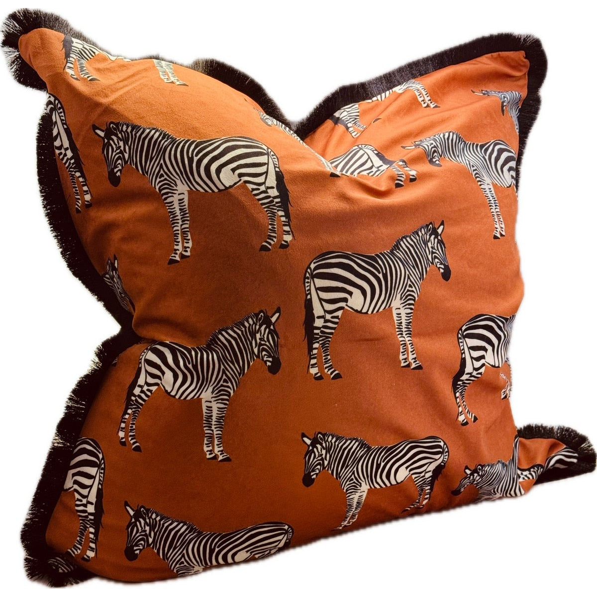 Zebra Print Velvet Cushion - Orange 55x55