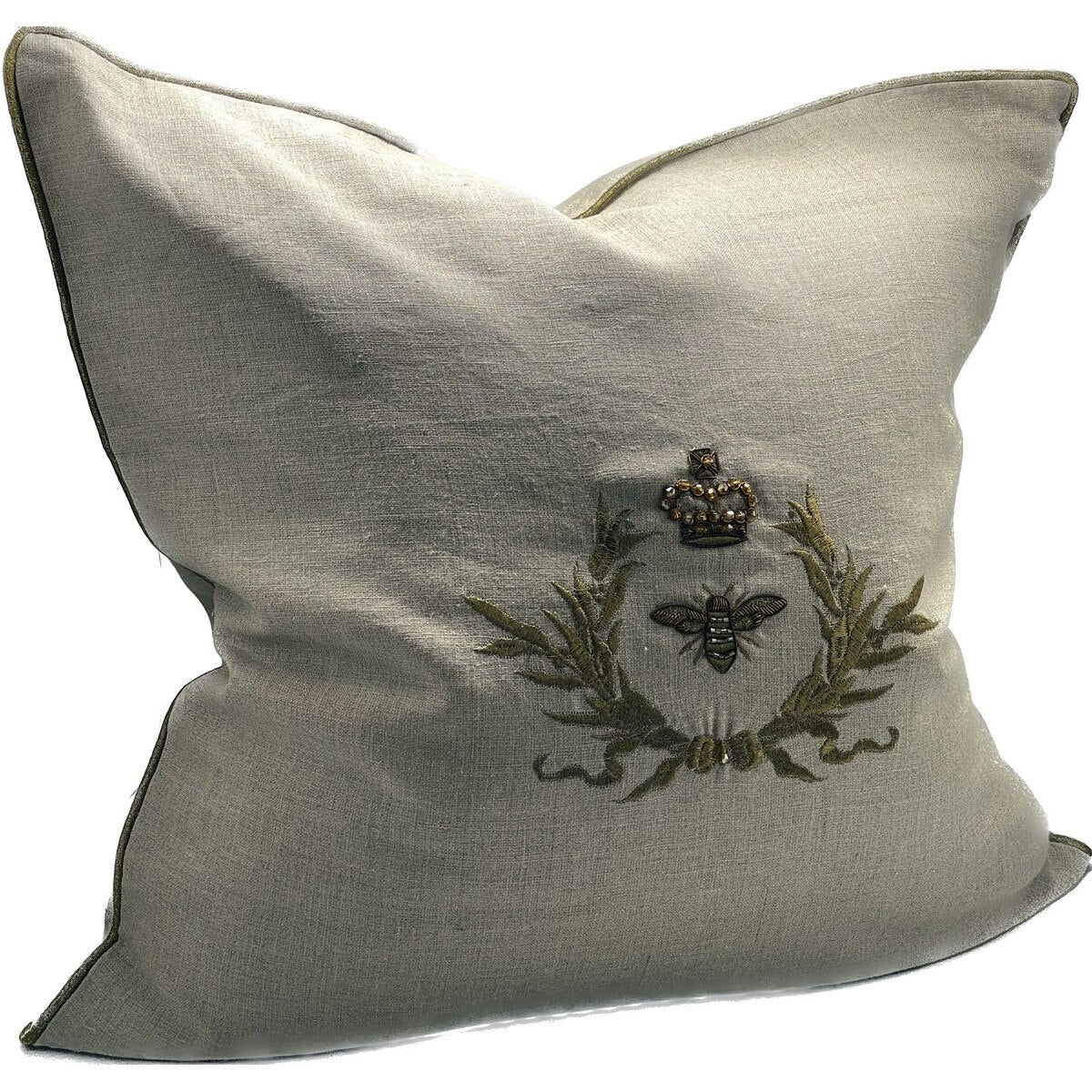 Hand Embroidered Cushion- Natural 55x55